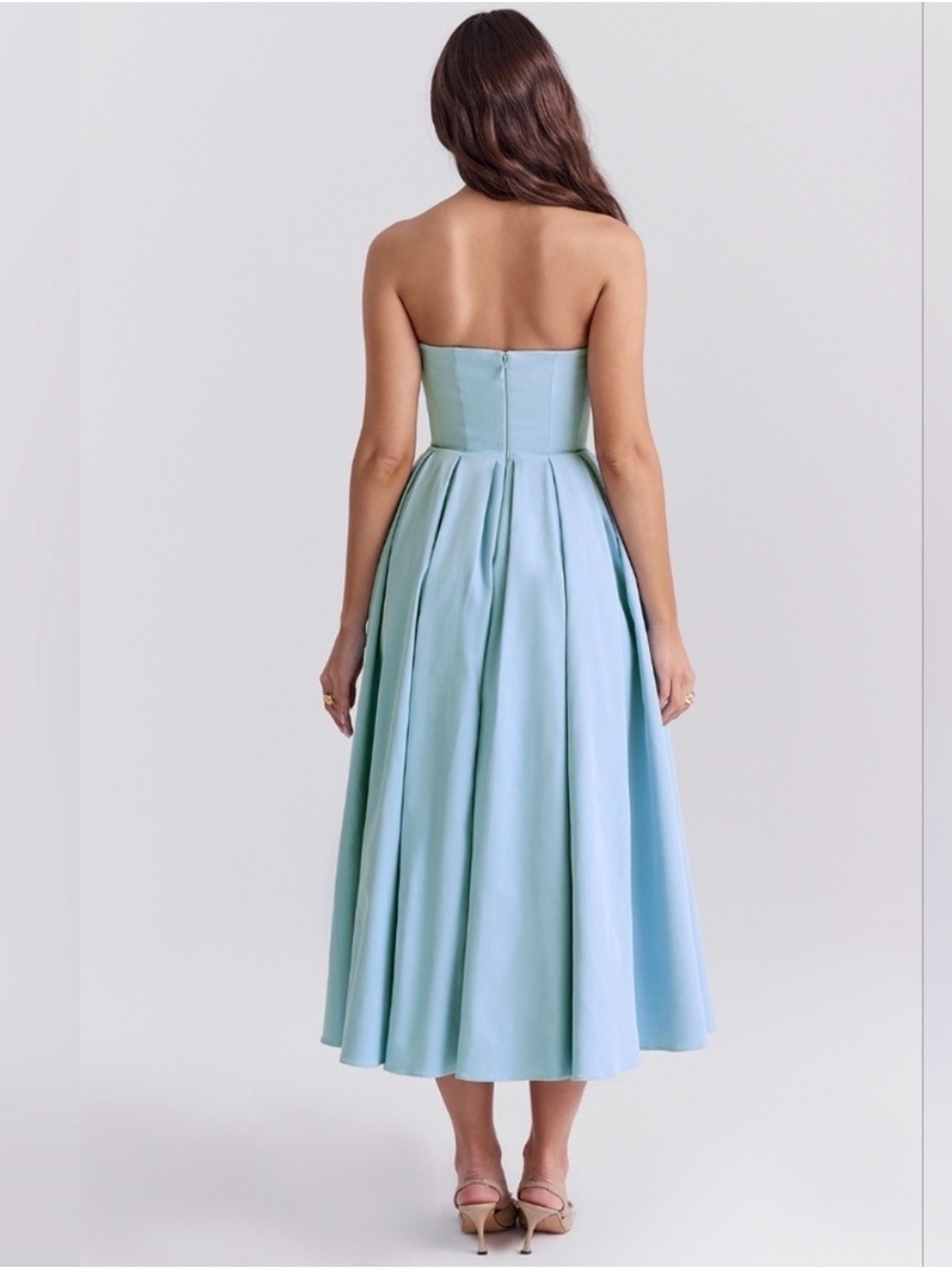 House of CB Audrey Tuscan Blue Midi Strapless Dress - Picture 6 of 7
